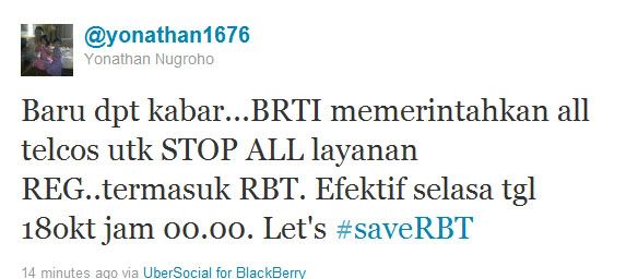 Yonathan Nugroho's Tweet kisruh rbt