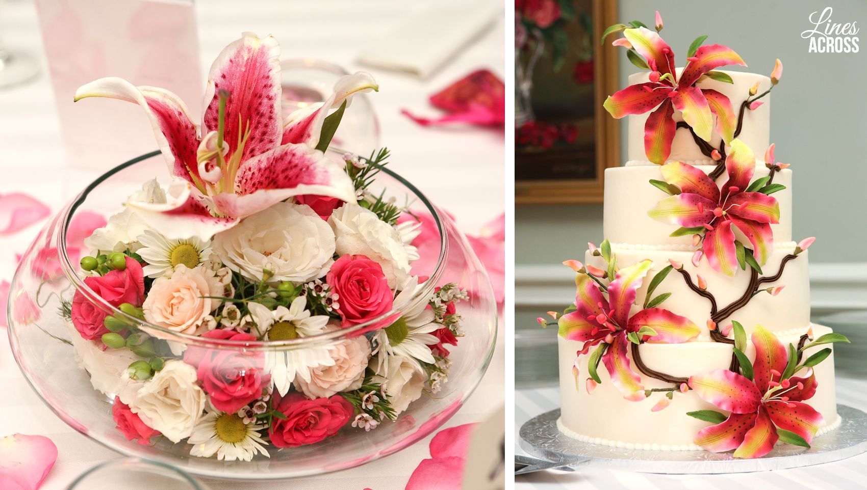 Lily Wedding Cake and Centerpiece @linesacross