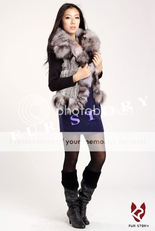 New Real knitted rabbit fur vest fox fur collar jacket coat garment 