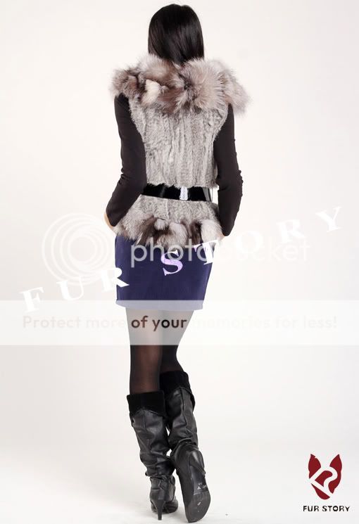New Real knitted rabbit fur vest fox fur collar jacket coat Nature 