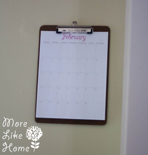 More Like Home: Printable Clipboard Calendar