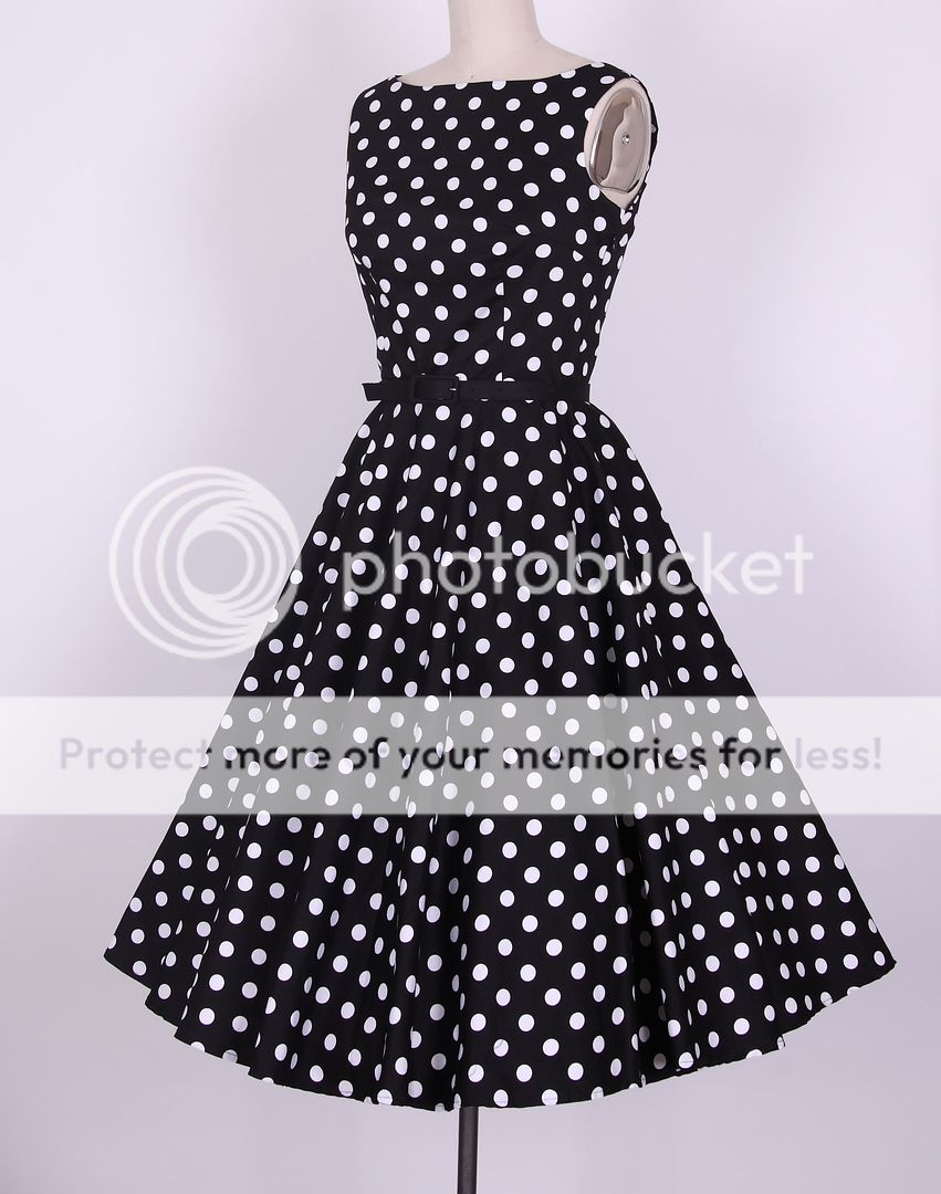 50s Audrey Hepburn Style Black White Dots Dress Size s 4X Pinup