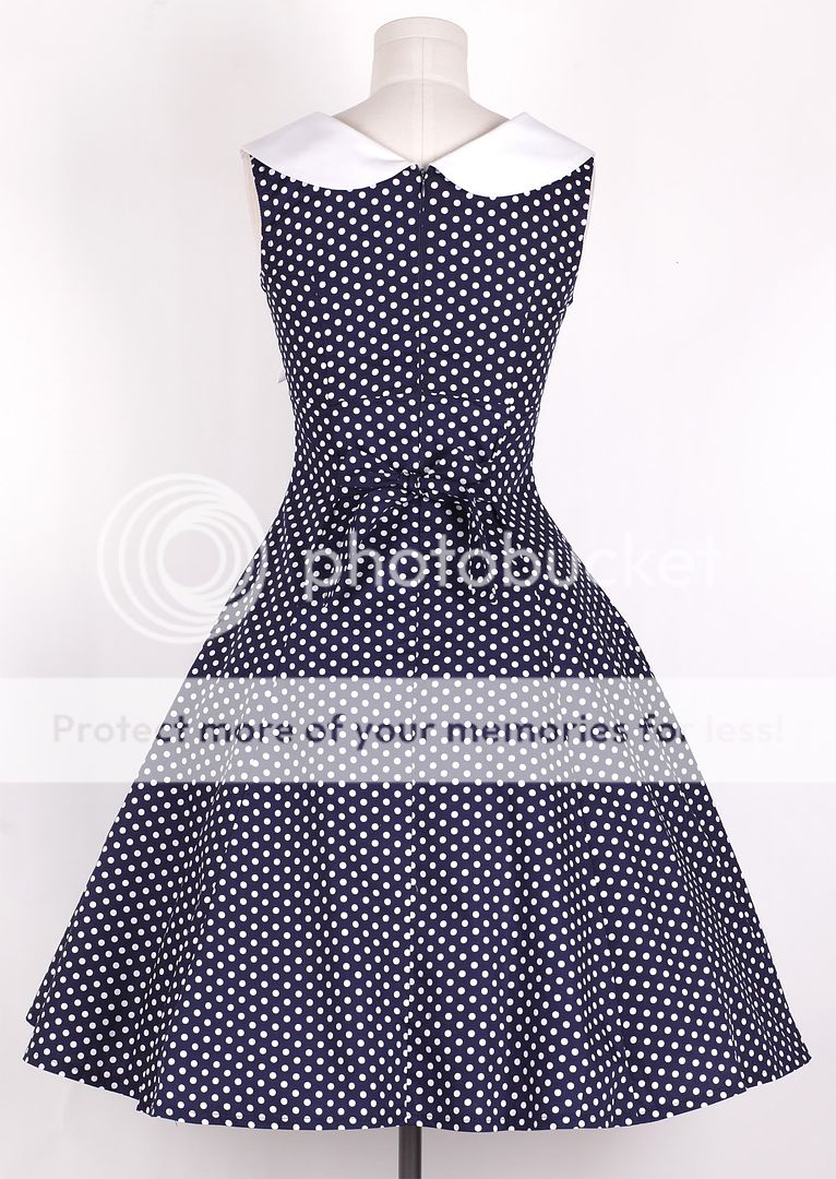 50s Vintage Size L WhiteDot/Navy Blue Sailor Dress Polka Dot 