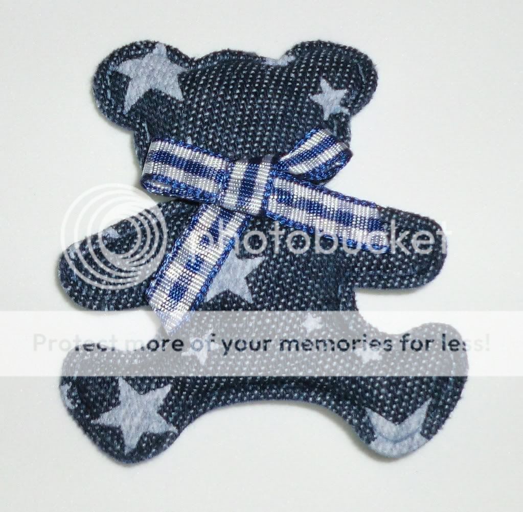 Denim Padded Teddy Bear Appliques Blue with Stars  